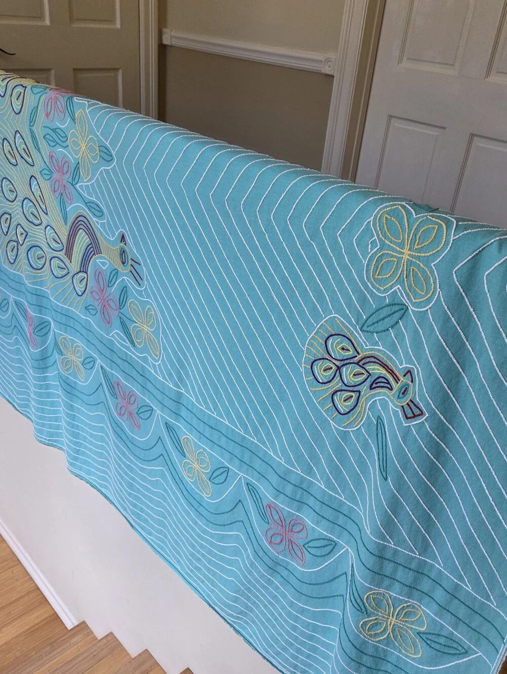 Vintage Chenille Peacock Bedspread 90